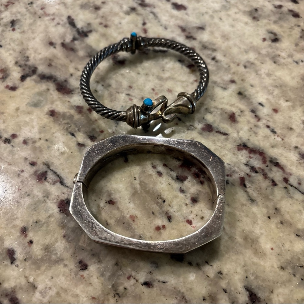 925 Sterling Silver Bracelet turquoise scrap bangle - Picture 2 of 8